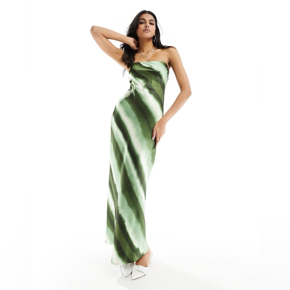 4th & Reckless Strapless Silk Ombré Stripped Maxi Dress